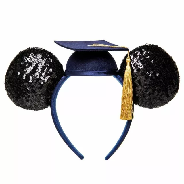 New Disney Parks Graduation Tassel Hat Black Sequin Headband Ears In Hand