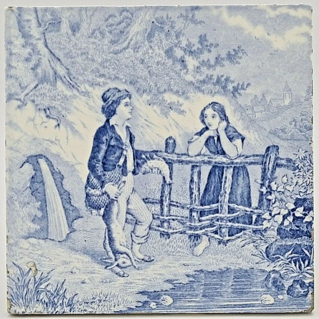 Rare Antique Victorian Blue And White Transfer Printed Tile C1880 Ae1