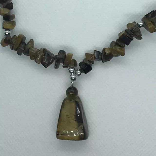 Natural Tigers Eye Pendant Necklace Healing Stone Crystal Gem Chip + Pendant