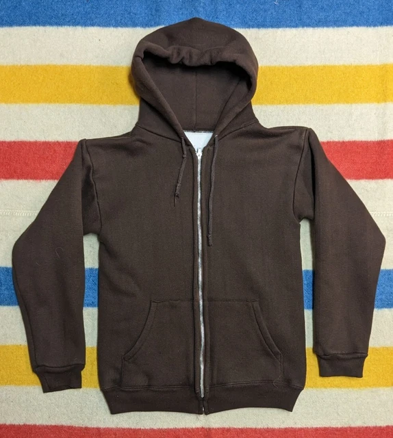 VTG 70s 80s USA Made Waffle Thermal Lined Brown Full-Zip Hoodie Sweatshirt M