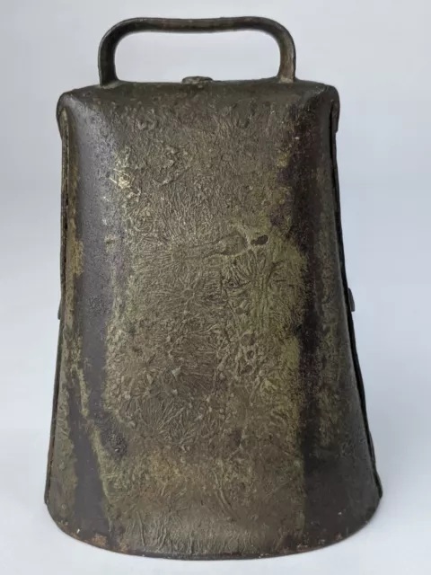 Antique Folded & Riveted 1 LB Wrought Iron Cowbell 5.5" w/ Original Clapper