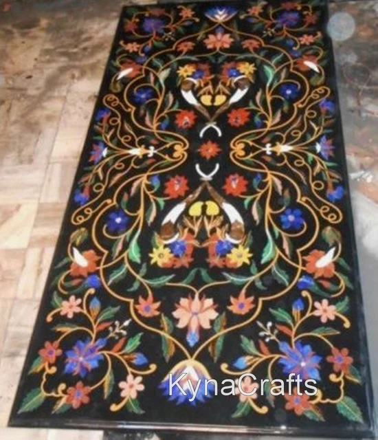 30 x 60 Inches Dining Table Top Inlaid with Floral Pattern Marble Hallway Table