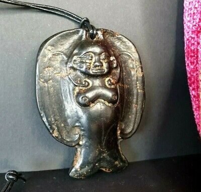 Old Hongshan Culture Nephite Black Jade Pendent on Neck Cord …beautiful collecti