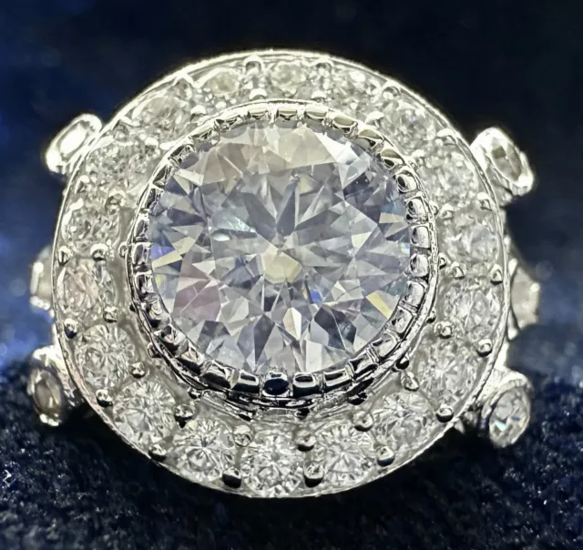 3 Ct Vvs 1  R ound Near White Real Moissanite Diamond Vintage 925 Silver Ring
