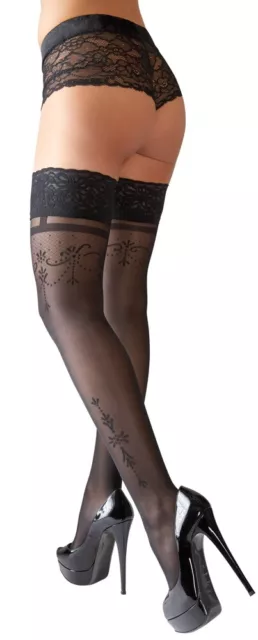 Calza Autoreggente  nera con Balza in Pizzo Sexy Lingerie Donna con decorazione