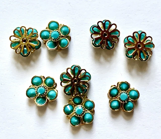 7pc Swarovski Turquiose Cluster Findings 12mm Rhinestones Gold Overlay