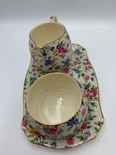 Royal Winton Grimwades OLD COTTAGE CHINTZ Sugar Bowl Creamer Tray Vintage 5