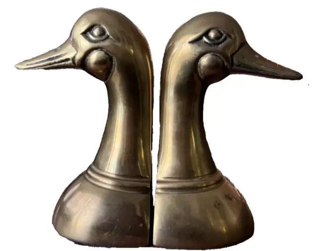 Leonard Solid Brass Duck Bookends Vintage Mid Century Made in Korea 6"