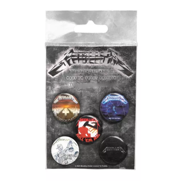 Metallica Albums 1983-1991 5 Button Badge Set Official Metal Rock Band Merch