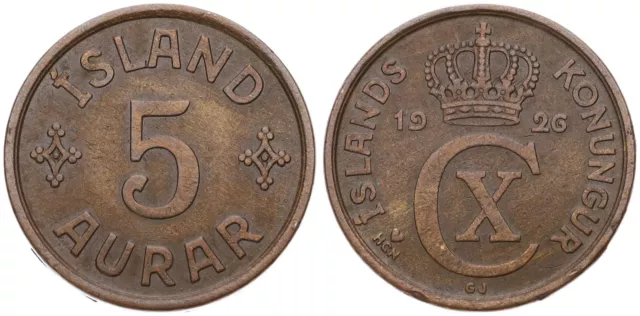 Island - Iceland 5 Aurar 1926-1966 - KM# 7, 9 Bronze - verschiedene Jahrgänge