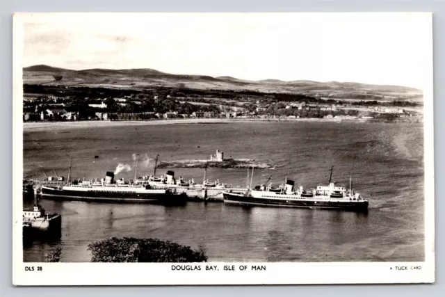 RPPC UK Douglas Bay Isle of Man Ships Raphael Tuck Vtg Real Photo Postcard View