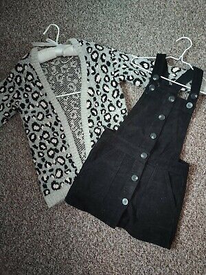 Girls George Outfit Leopard Print Cardigan And Black Pinafore Dress 4-5 years
