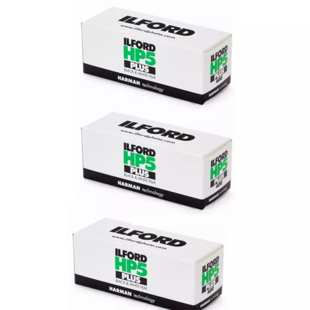 3 Rolls Ilford HP5 Plus 400 120 Black and White Negative Print Film, Fresh