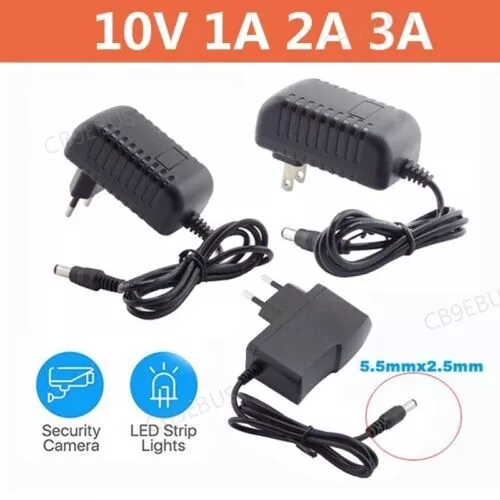 Universal 10V DC Power Supply Adapter 1A 2A 3A 100-240V AC Charger 5.5*2.5mm CB9