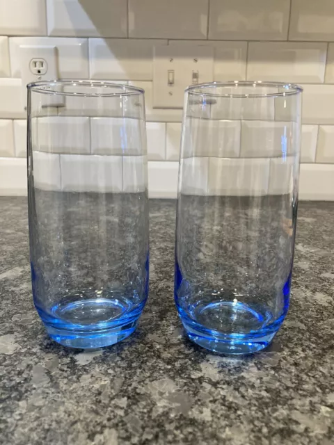 Set of 2 Vintage Aqua Blue Glass 16 oz. Drinking Glasses