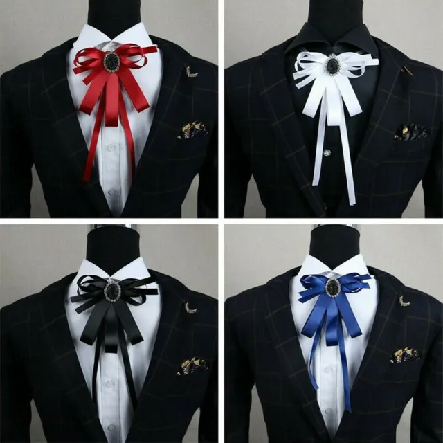 Mens Ribbon Pre-Tied Rhinestone Neck Bow Ties Bow Knot Wedding Dinner Party Chic