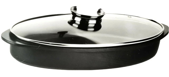 Aluguss Bräter oval mit Glasdeckel Servierpfanne Fischbräter Induktion