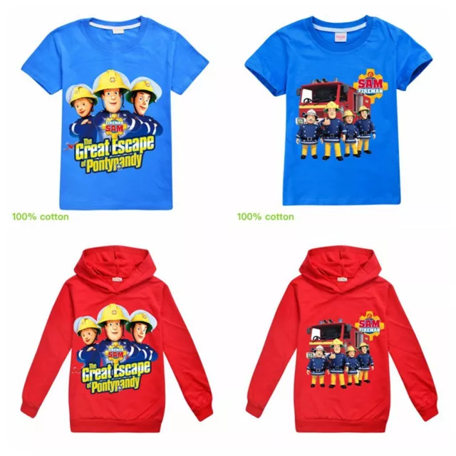 New Kids Fireman Sam T-shirts Long Sleeve Hoodie Pullover Sweatshirt Jumper Tops