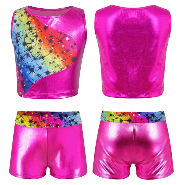 Set Pantaloncini Bambine Tuta Atletica Ginnastica Abito Yoga Allenamento Gilet Top Palestra