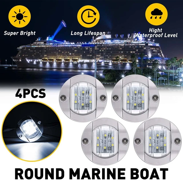 4/8X White Marine Boat LED Deck Courtesy Lights Waterproof Stern Transom Lamps