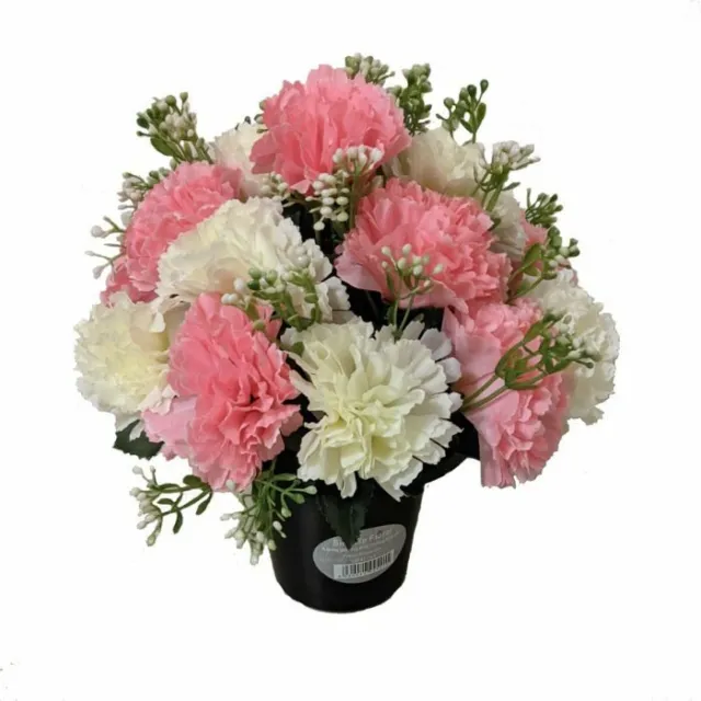 Artificial Carnation Flowers in Grave Crem Pots - Memorial Flowers Vase Insert