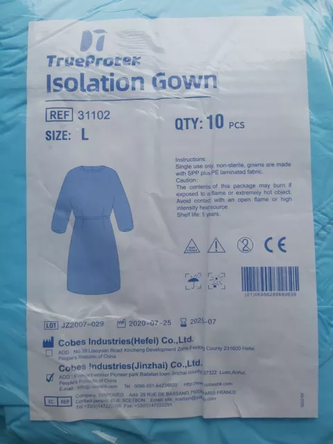 Pack of Ten Surgical Gown Hospital Lab Protective Clothing Isolation Gown - Blue