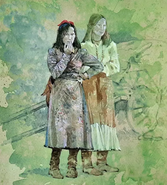 :: Gypsy Girls Near Shaftesbury Dorset. Print Of A  Painting By Beningfield