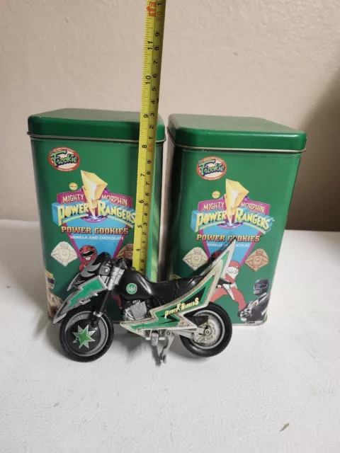 Vintage 1994 Mighty Morphin Power Rangers Power Cookie Tin Box / Motorcycle Toy