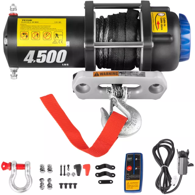 VEVOR Elektrische Seilwinde 12V Winde 2041kg 13m Synthetikseil Fernbedienung