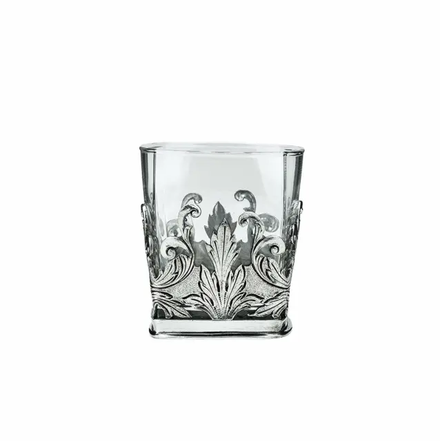 Medieval Drinking Glass, Crystal Glass With Pewter, Square Silver Leaves