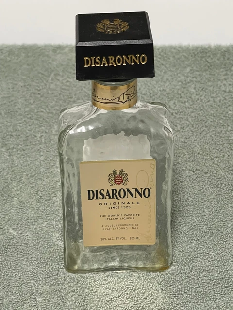 1 Empty Disaronno Originale Glass 50 Ml Bottles With Square Black Cap.