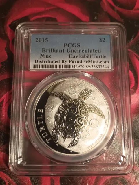 2015 1oz .999 Fine Silver $2 Brilliant Uncirculated Nieu Hawksbill Turtle PCGS