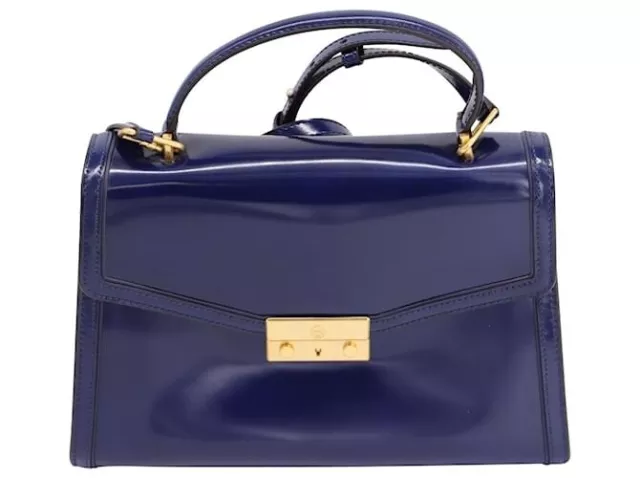 TORY BURCH Blue Patent Leather Juliette Top Handle Bag