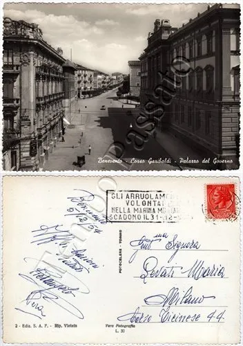 Cartolina di Benevento, corso Garibaldi - 1954