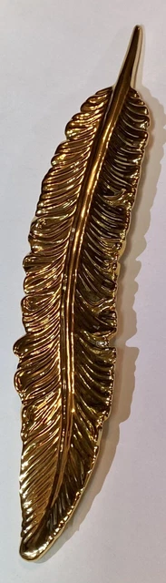Charming Charlie Gold Ceramic Luxury Decor Feather Soap Dish Jewelry Tray 8”x2”