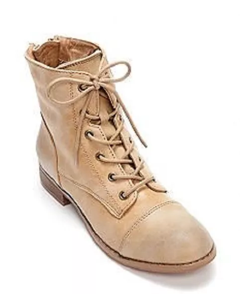 GUESS Angelo Light Natural Distressed Beige Military Chic Faux Leather Boot, 6M