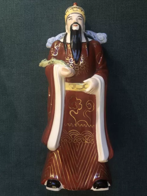 Chinese Japanese Oriental Figure Figurine Red Gown Enamel Ceramic