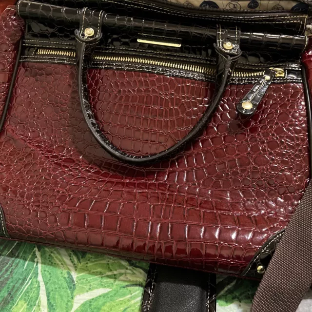 Samantha Brown Croco-Embossed Dowel Travel Bag Tote Work Weekend Watermelon