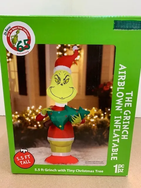 NEW GRINCH CHRISTMAS GEMMY AIRBLOWN INFLATABLE BLOW UP LED YARD DECOR 5.5ft Tall
