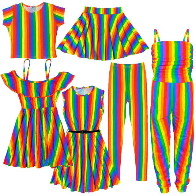 T-shirt bambino arcobaleno crop top leggings fuori spalla abito da pattinatore 7-13 anni