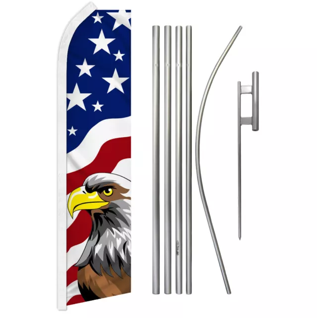 Patriotic Eagle Advertising Swooper Feather Flutter Flag & Pole Kit USA Flag