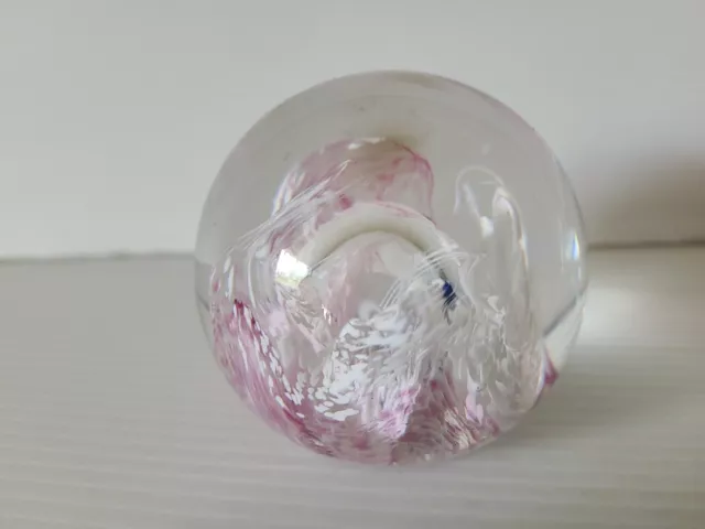 Paperweight Art Glass Small Hand Blown Italy Large Central Bubble Lilac White 3