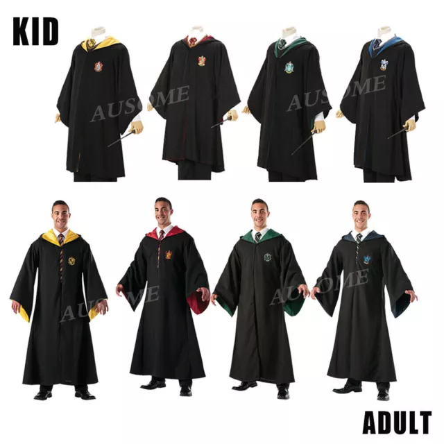 Harry Potter Gryffindor Hufflepuff House Robe Cape Tie  Wand Costume Set Cosplay 2