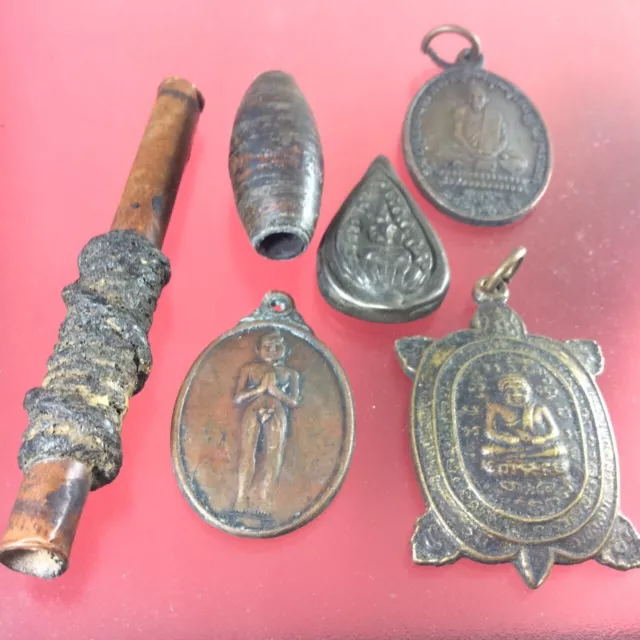 RARE 6 Coins TAKRUT Pendant Thai Amulet Coin Old Magic Talisman Lucky Power b2