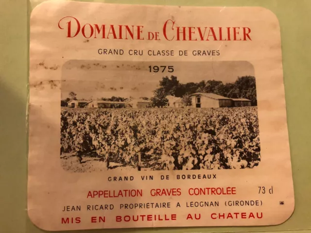 Etiquette de vin DOMAINE DE CHEVALIER 1975 Grand cru Classe De graves