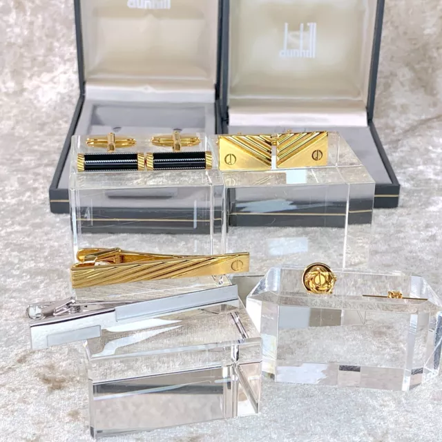 A Set of 2 Pairs x Vintage Dunhill Cufflinks & 2 x Tie Clip & 1 x Tie Pin w/Case