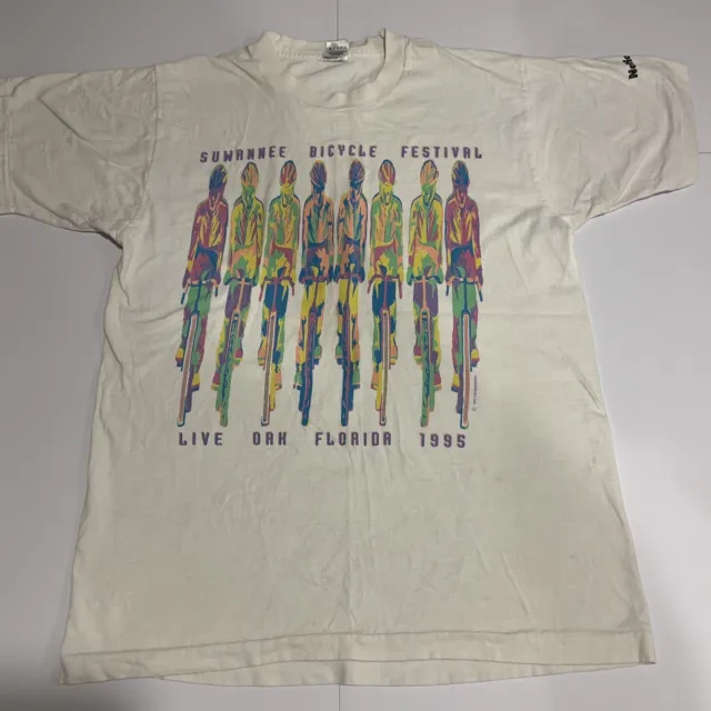 Vintage BICYCLE FESTIVAL fruit Of The Loom White Graphic T Shirt Size Medium USA