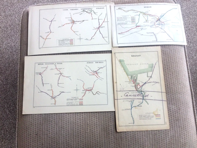 4 ORIGINAL RAILWAY Maps Ireland 1903 On Belfast Dublin Strabane Navan ...