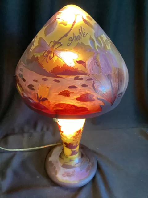 Vintage Quality Bohemian Galle Cameo Glass 17” Tall Art Nouveau Dragonfly Lamp