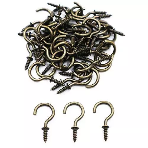 IDEALSV 3/4 Antique Brass Ceiling Hooks 3/4 Inch Vintage Bronze Cup Hook Screw